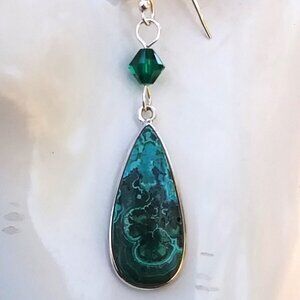 Chrysocolla and malachite sterling silver earrings
